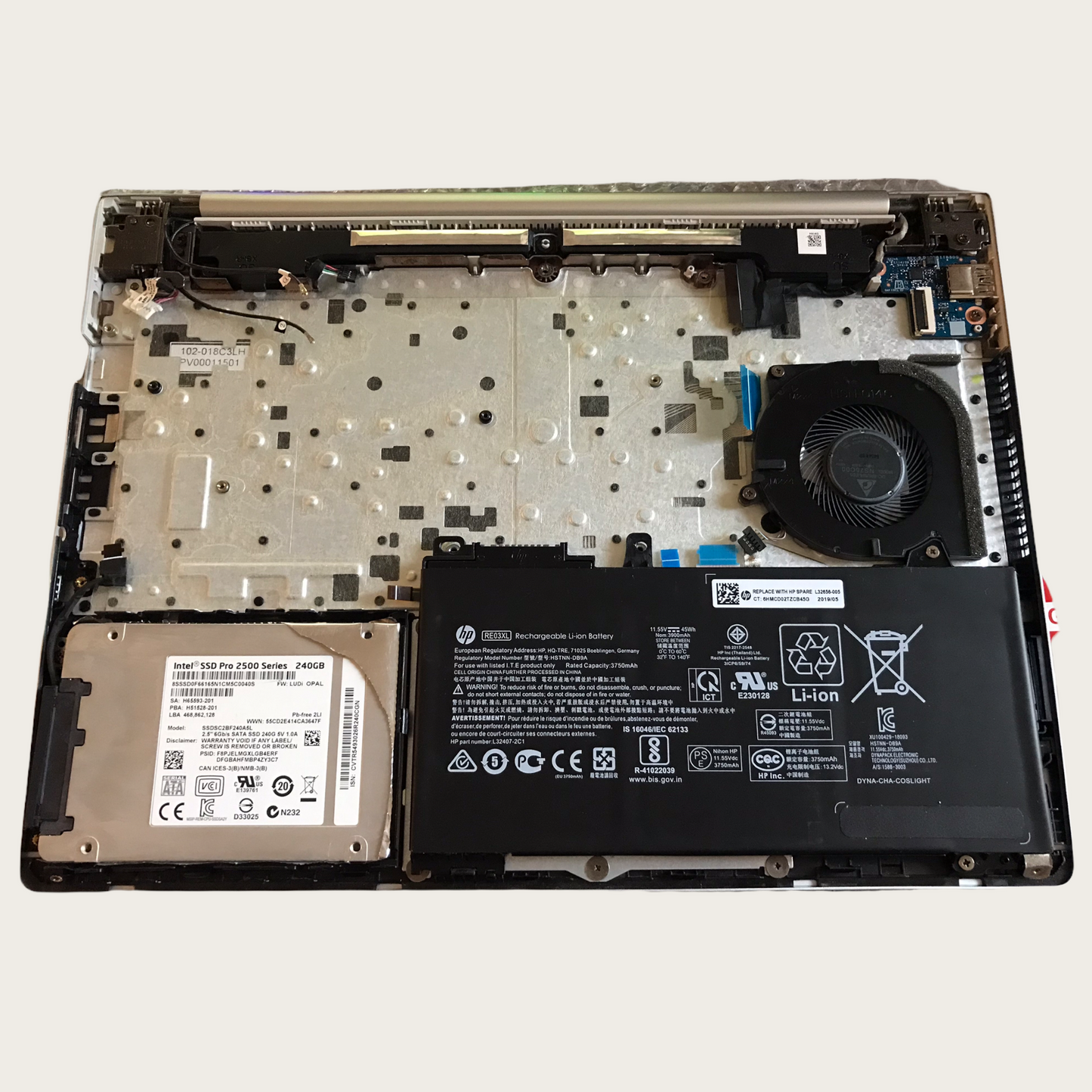 Used Replacement Parts For HP Probook 430 G6 - Rear Housing, Top Case w/ Fan, Battery & SSD