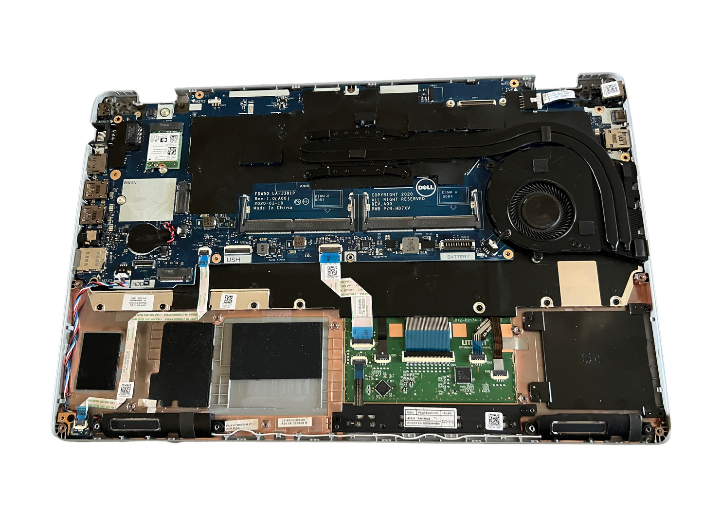 Used Dell Latitude 5510 Palmrest assembly with PT and bad MOBO