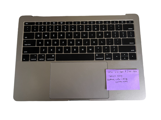 Used Replacement For Late 2016 /mid 2017 Space Gray MacBook Pro 13" A1708 Retina Top Case w/ Keyboard, Bottom Body & Logic Board
